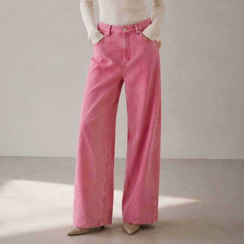 Gap High-rise Stride Ankle Jeans Womens 29/8T Sugar Pink Denim Wide Leg